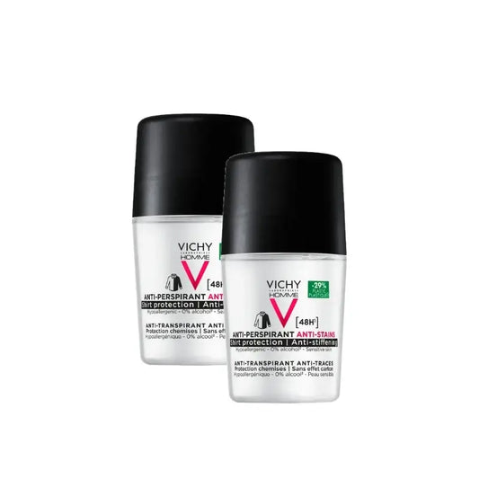 Vichy Homme Dezodorant 48H proti poteniu a proti škvrnám, roll-on, 50 ml, balenie po 2 ks