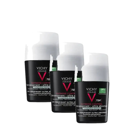 Vichy Homme Dezodorant proti poteniu s extrémnou účinnosťou 72 hodín, roll-on, 50 ml, balenie po 3 kusoch