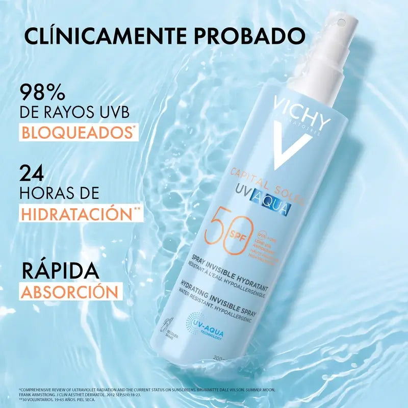 Vichy Solar UV Aqua Hydratačný neviditeľný sprej SPF 50, 200 ml