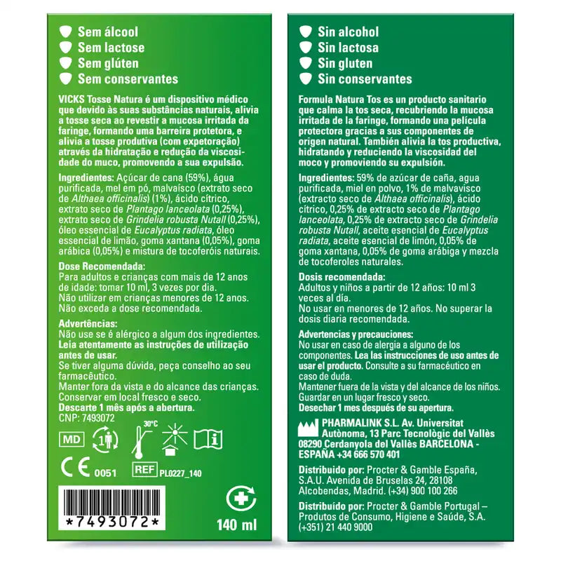Vicks Formula Natura – suchý a produktívny kašeľ, 140 ml