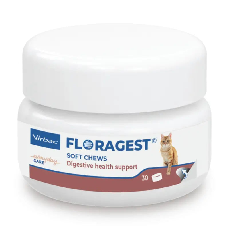 Virbac Floragest Soft Chews – doplnok stravy na podporu trávenia pre mačky, 1 balenie po 30 žuvačkách