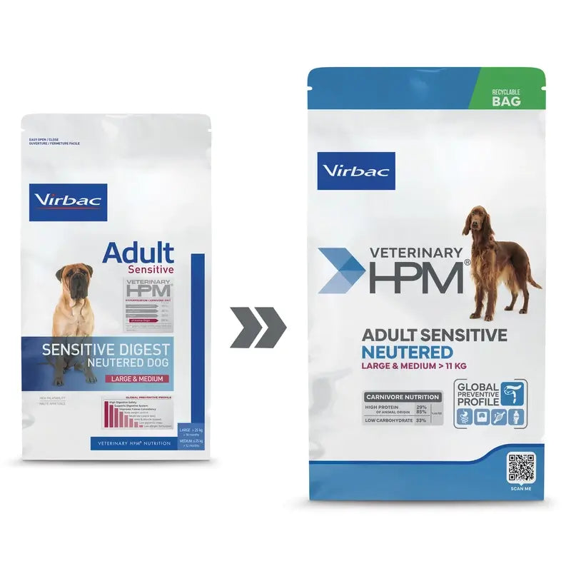 Virbac Hpm Canine Sensitive Digest Neutered Large Med. 3 kg, krmivo pre psov