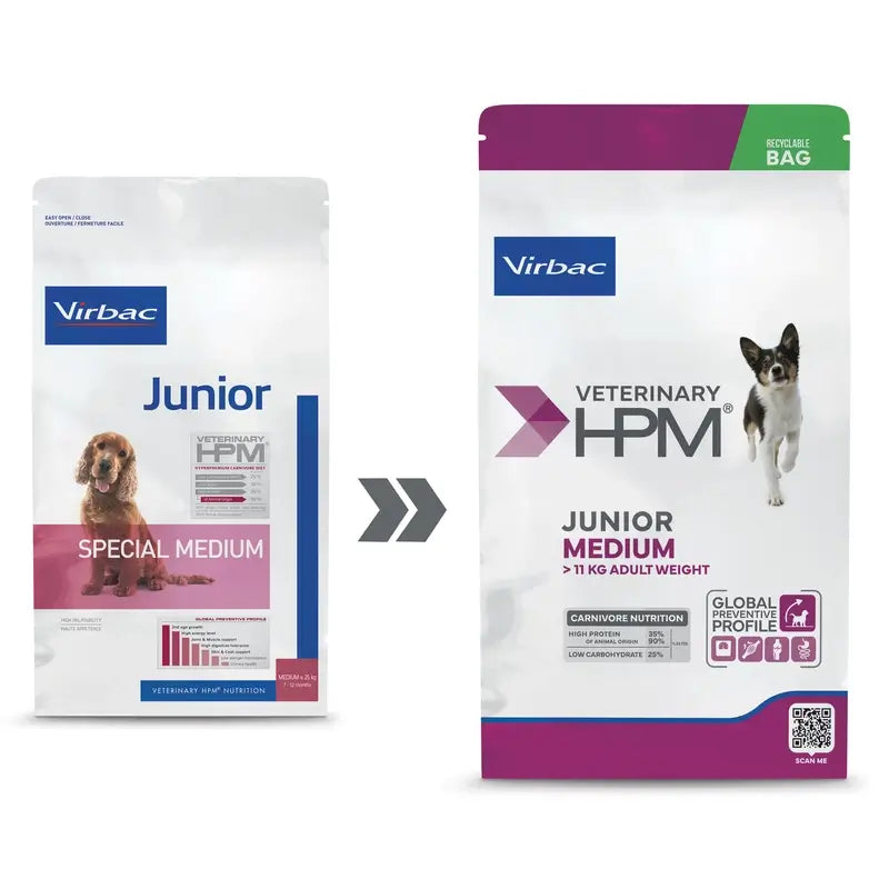 Virbac Veterinary HPM Junior Medium Dog, 12 kg, krmivo pre psov