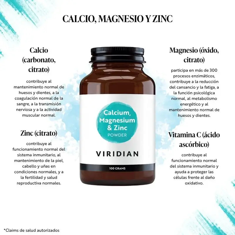 Viridian Vápnik, horčík, zinok + vitamín C, prášok, 100 g 