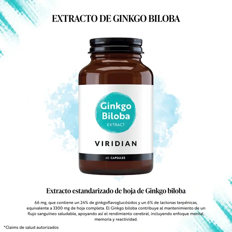 Viridian Ginkgo biloba – štandardizovaný výťažok z listov, 60 vegetariánskych kapsúl 