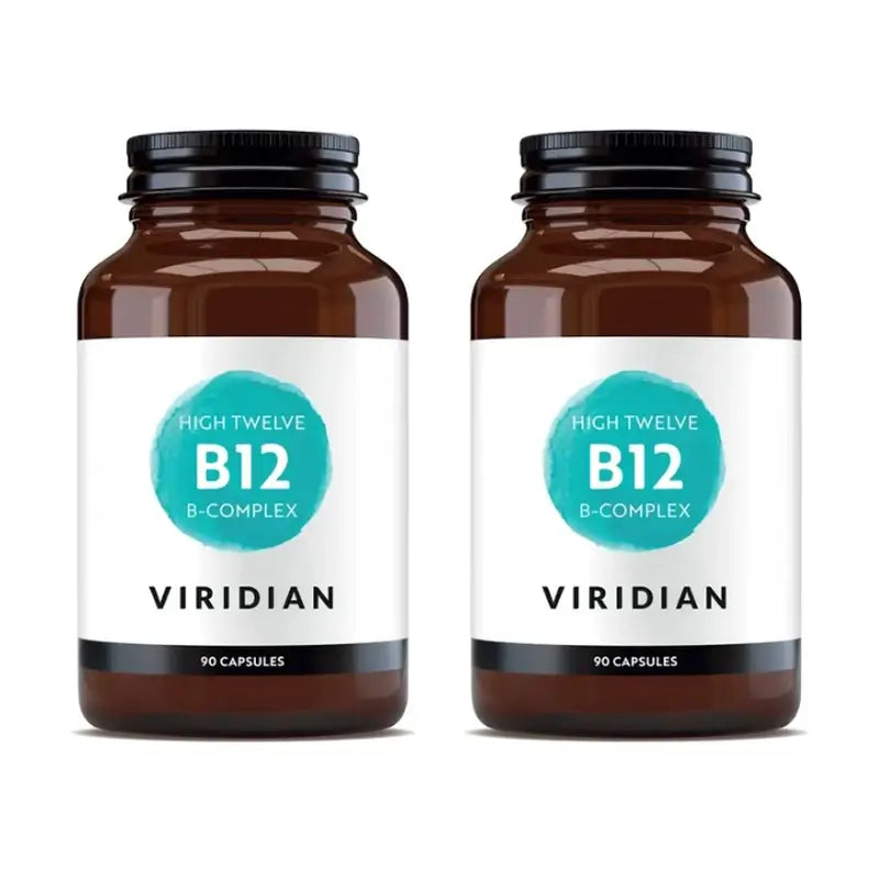 Viridian High Twelve Vit B12 s komplexom vitamínov B, 2×90 vegetariánskych kapsúl.