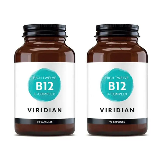 Viridian High Twelve Vit B12 s komplexom vitamínov B, 2×90 vegetariánskych kapsúl.