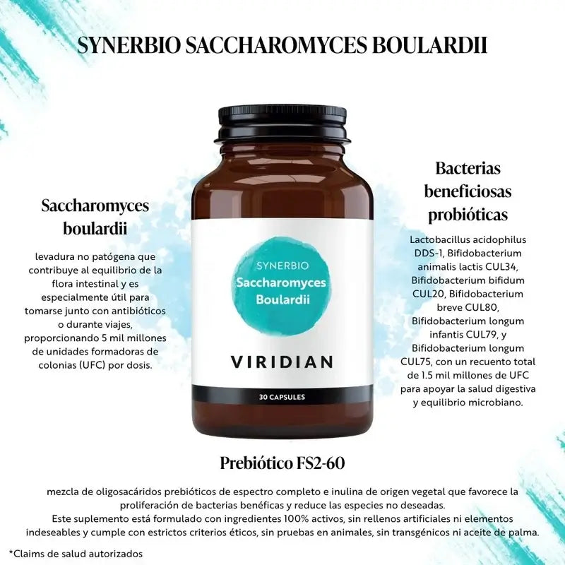 Viridian Synerbio Saccharomyces boulardii, 30 vegetariánskych kapsúl 