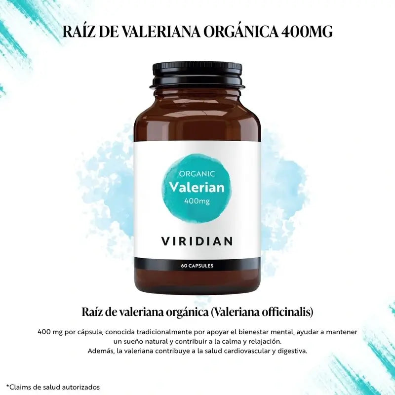 Viridian Valeriána organická, koreň, 400 mg, 60 kapsúl. 