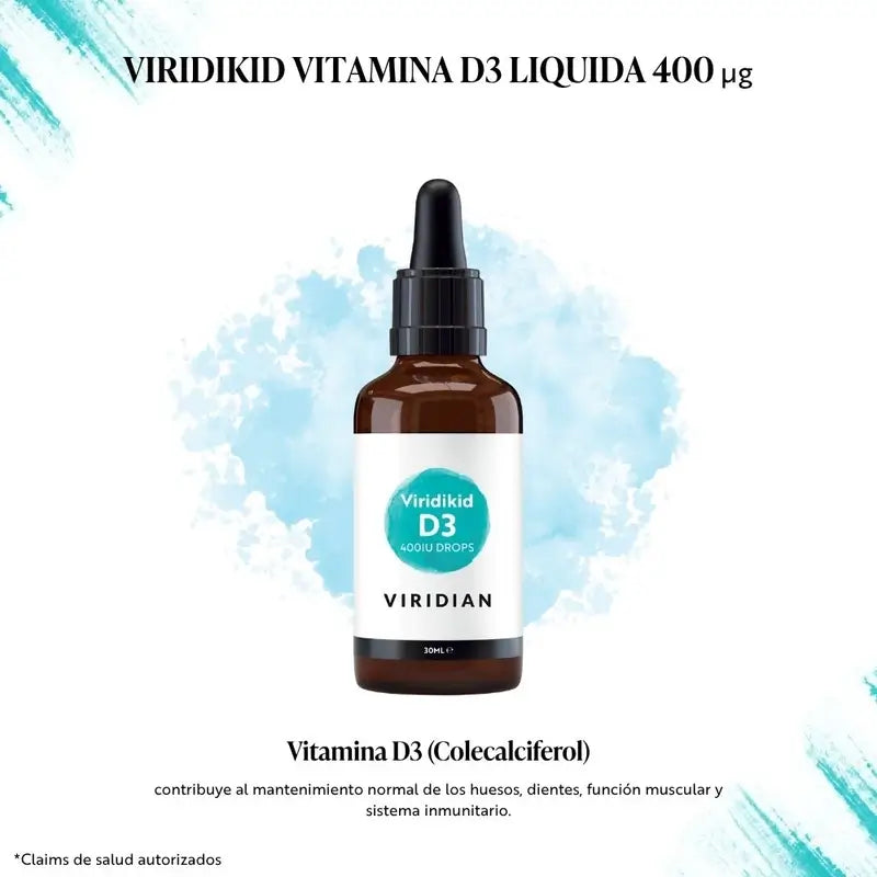 Viridian Virikid Vitamín D3 400 IU, vegánsky, 30 ml. 