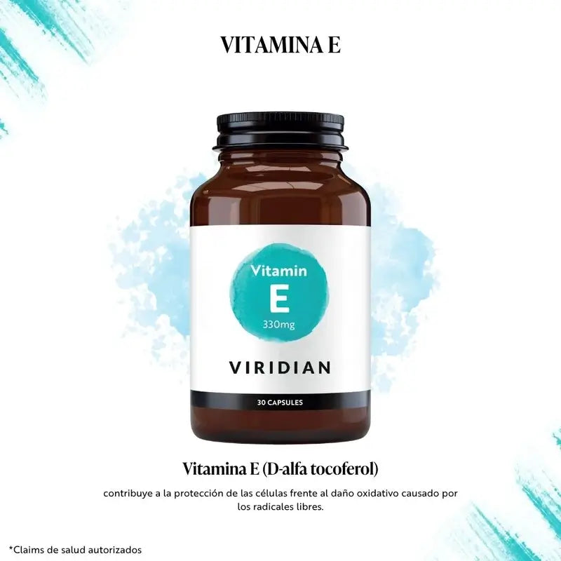 Viridian Vitamín E 330 mg. Prírodný, 30 vegetariánskych kapsúl. 