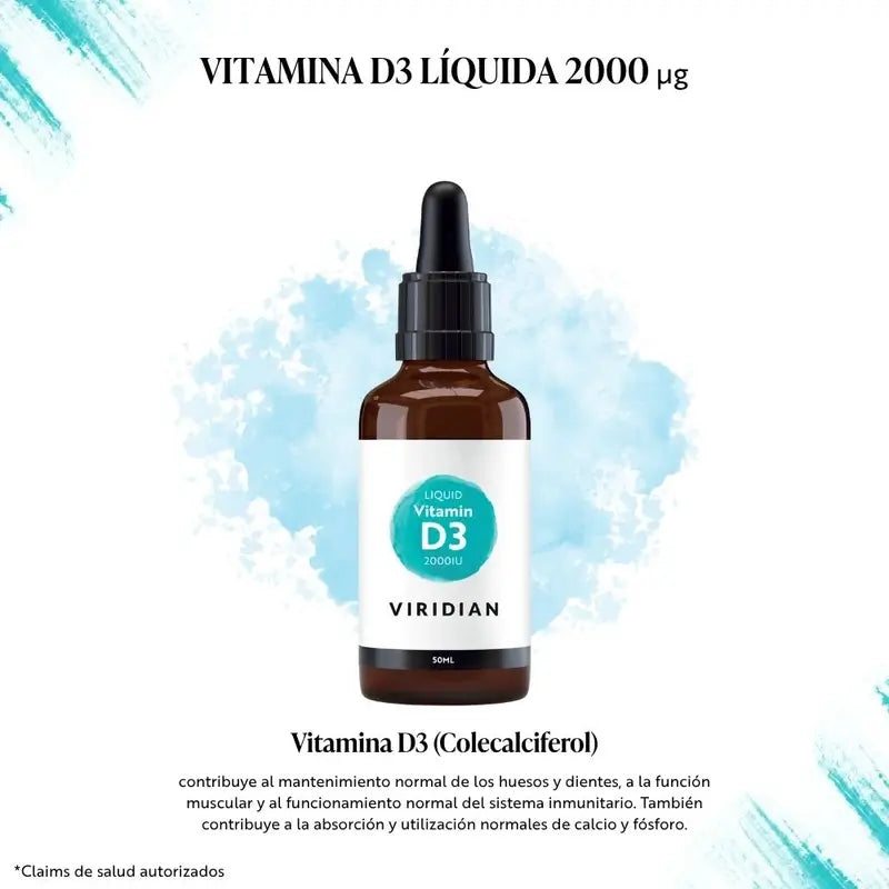 Viridian Vitamín D3 2000 IU, tekutý, vegánsky, 50 ml. 