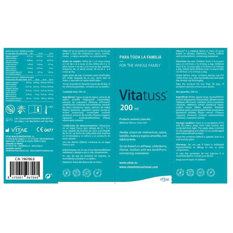 Vitatuss 200 ml – sirup na zmiernenie kašľa s rastlinnými výťažkami