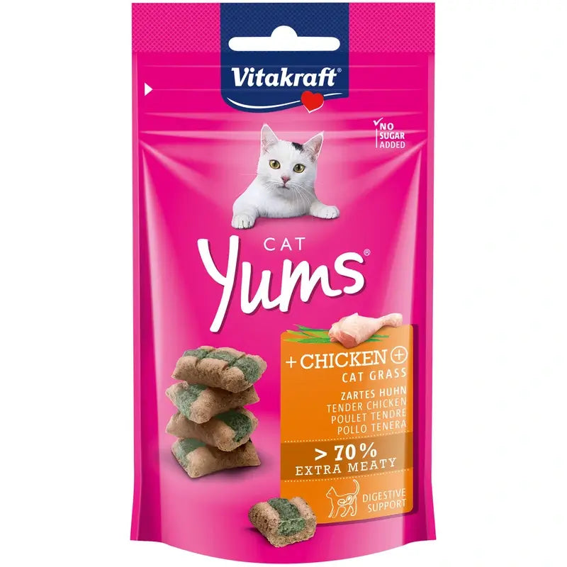 Vitakraft Cat Yums – kuracie mäso a tráva pre mačky, 9 x 40 g