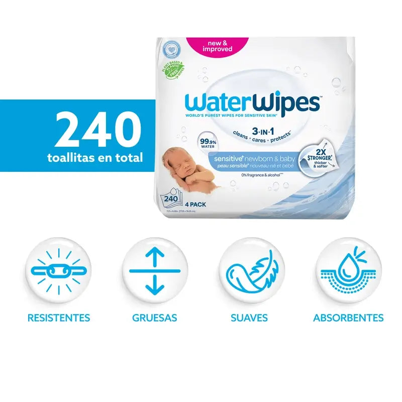 Waterwipes – biologicky rozložiteľné detské vlhčené utierky 4x60, 240 kusov