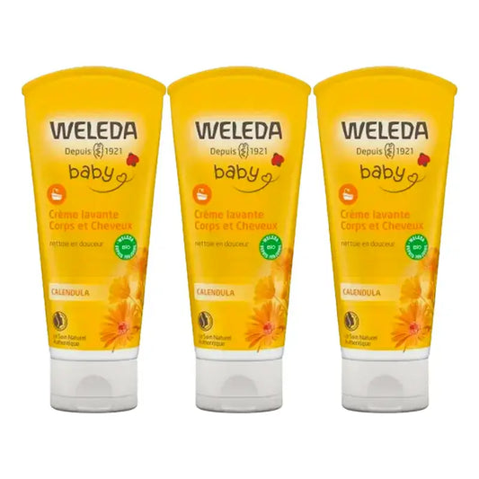 Weleda Detský šampón a sprchový gél s nechtíkom, 3 x 200 ml