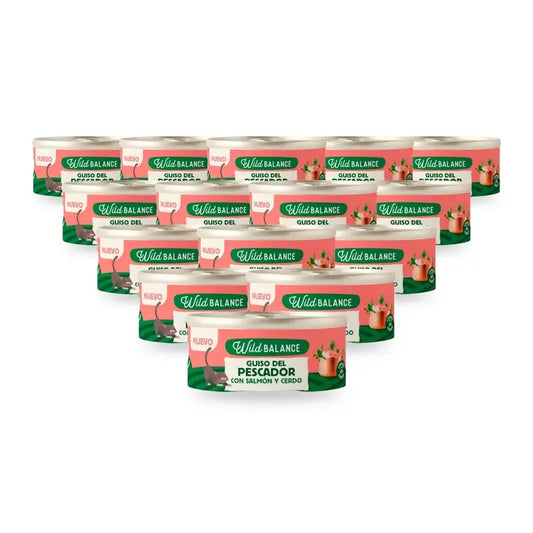 Wild Balance – konzerva „Rybársky guláš“ s lososom, bravčovým mäsom a zeleninou pre mačky, 80 g, balenie po 15 kusoch