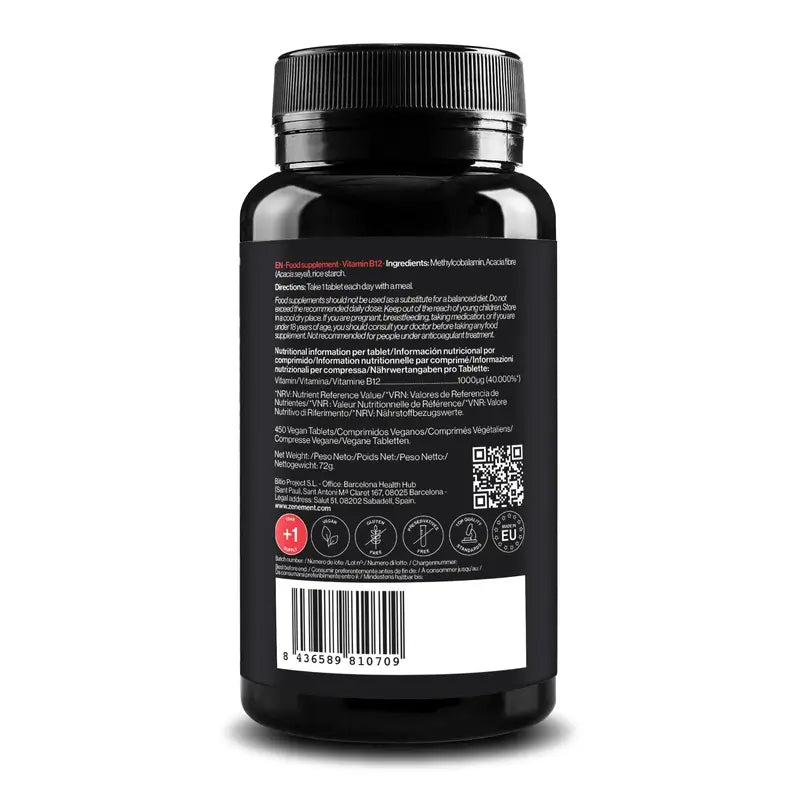 Zenement Vitamín B12 1000 mcg, 450 vegánskych tabliet
