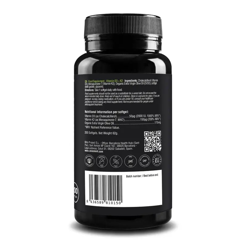 Zenement Vitamín D3 + K2, 2000 IU a 150 µg MK-7, 200 mäkkých kapsúl