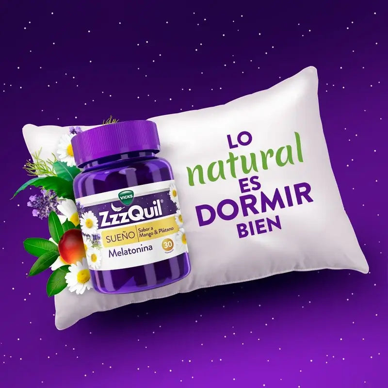 ZzzQuil s príchuťou manga, banánu a valeriány, 30 gumených cukríkov